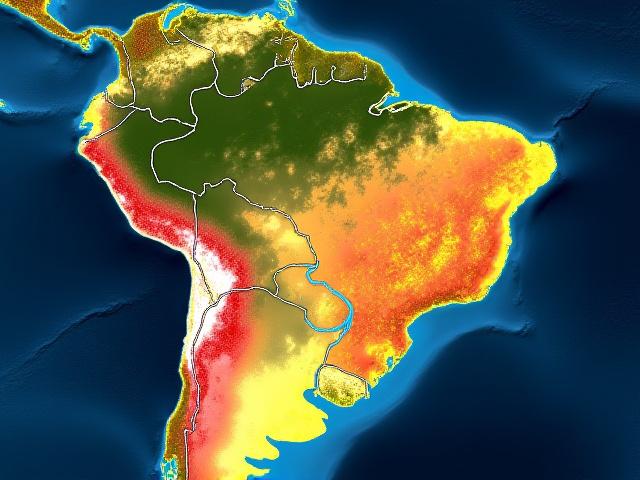 Mapa GIS detalhado mostrando áreas de risco de desertificação no semiárido brasileiro
