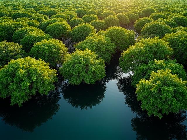 Manguezais restaurados com vegetação exuberante na Baía de Vitória